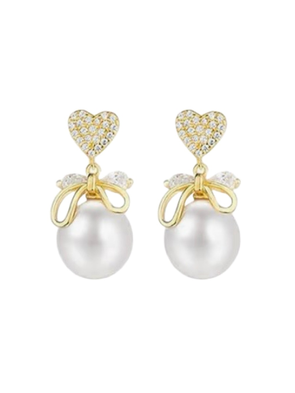 Gold Heart & Pearl Drop Earrings - Elegant Women's Jewelry
